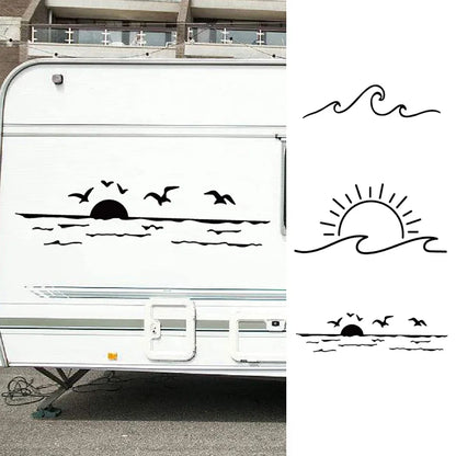 Sunset Over Ocean Scene RV Camper Decal | Beach Sunset Vinyl Sticker for Car Window Laptop Decor