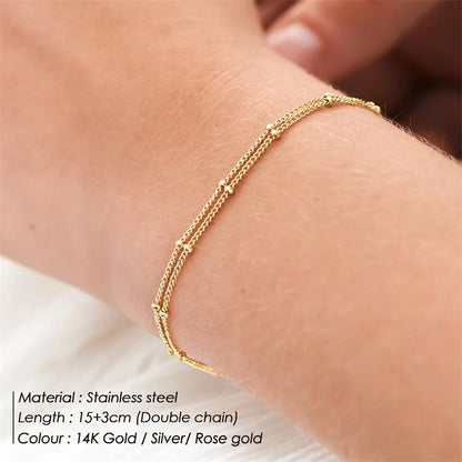 Simple Female Ball Chain Bracelet Jewelry New Layered Thin Beads Chain Bracelet For Women Leg 316L Stainless Steel Chain