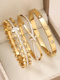 1pc 18K Gold Plated Stainless Steel Stackable Bracelet With Chain And Clover Design, Fashion Style For Women, Suitable For Casua