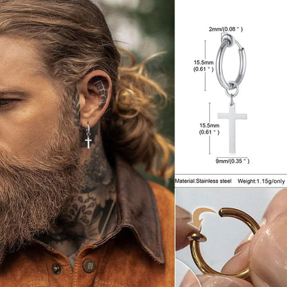 Stainless Steel Cross Earrings for Men | Religious Stud Earrings