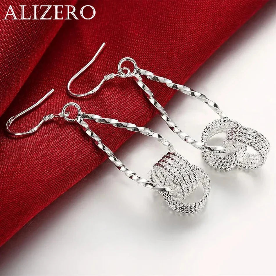 Fashion charms 925 Sterling Silver Net beads long Earrings for Women Pretty fashion party wedding Jewelry Holiday Gifts