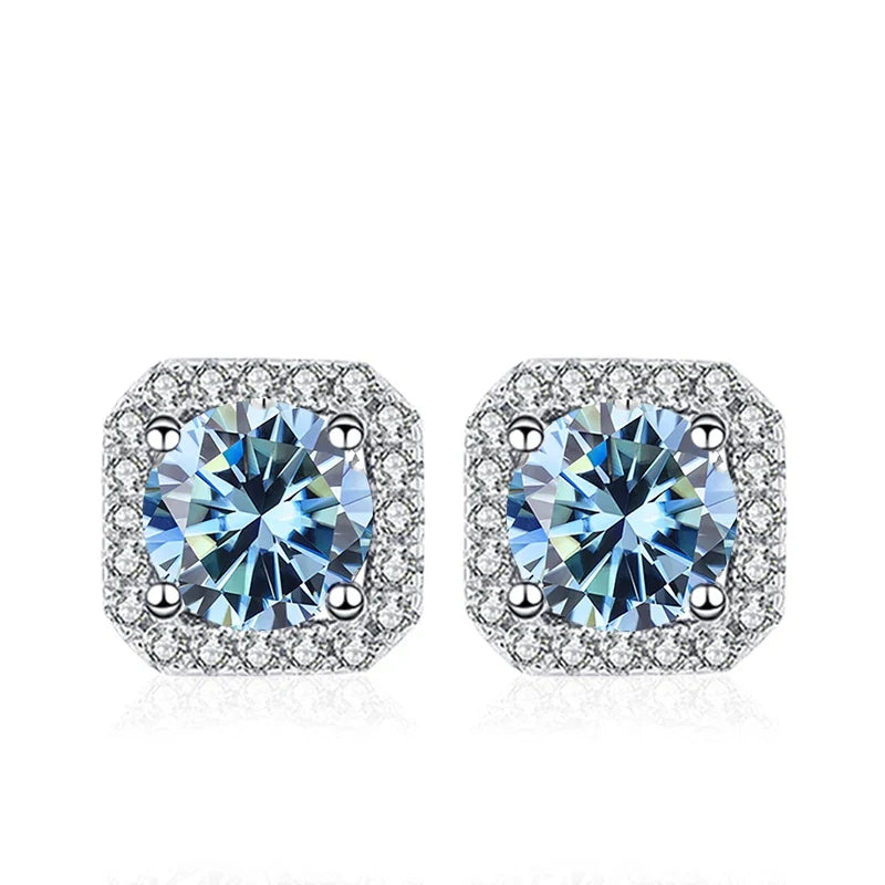 NeeTim 0.5ct 1ct Pink Moissanite Studs Earrings for Women 925 Sterling Silver Black Blue Grey Sparkling Lab Diamond Stud Earring