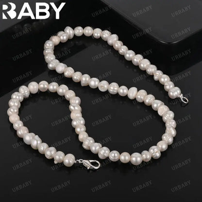 URBABY 925 Sterling Silver 40-50cm White&Pink&Purple Pearl Necklace For Women Charm Trend Birthday Gifts Fashion Party