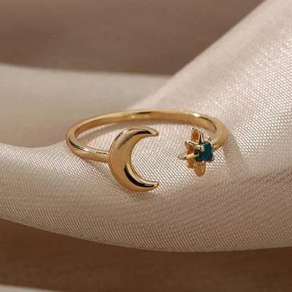 Vintage Ancient Greek Arethusa Goddess Coin Rings For Women Imitation Pearl Zircon Moon Stainless Steel Ring Fashion Jewelry