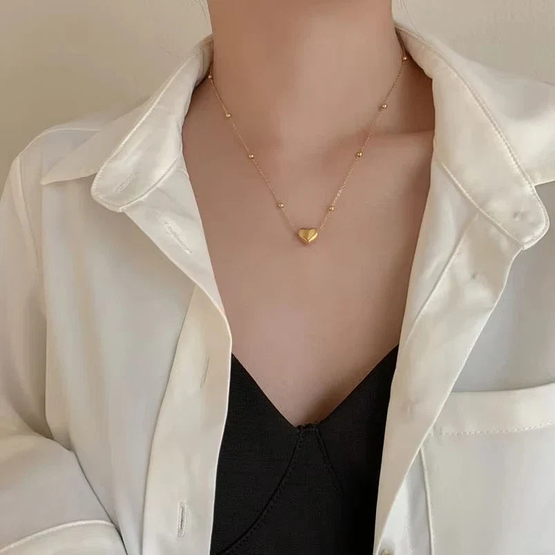 Stainless Steel Simple Fashion Heart Clavicle Chain Necklace For Women Elegant Romantic Choker Pendant Necklaces Jewelr