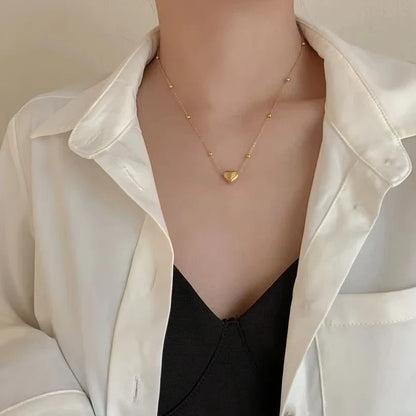 Stainless Steel Simple Fashion Heart Clavicle Chain Necklace For Women Elegant Romantic Choker Pendant Necklaces Jewelr