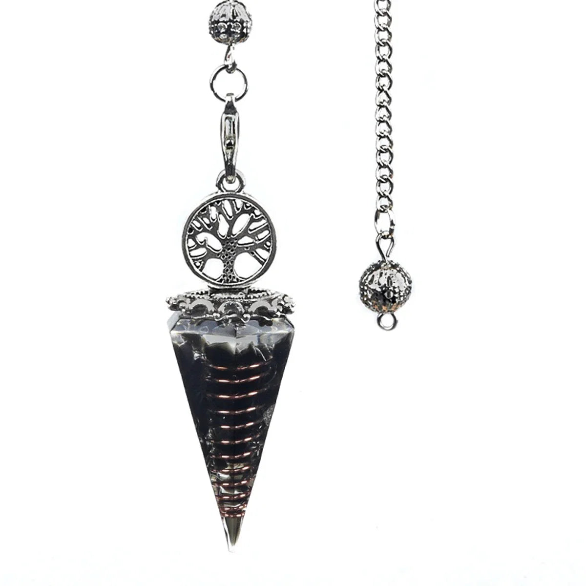 20x52mm Natural Stone Pendulum Tree of Life Hexagonal Cone Crushed Stone Obsidian