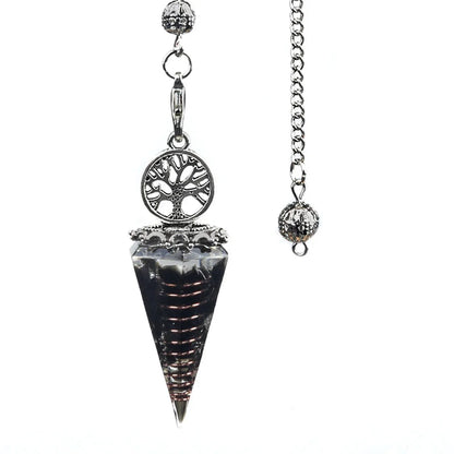 20x52mm Natural Stone Pendulum Tree of Life Hexagonal Cone Crushed Stone Obsidian
