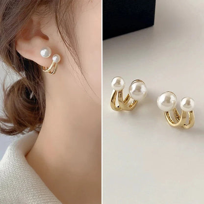 14k Gold Zircon Pearl Twist Stud Earrings | Luxury Women's Jewelry