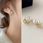 14k Gold Zircon Pearl Twist Stud Earrings | Luxury Women's Jewelry
