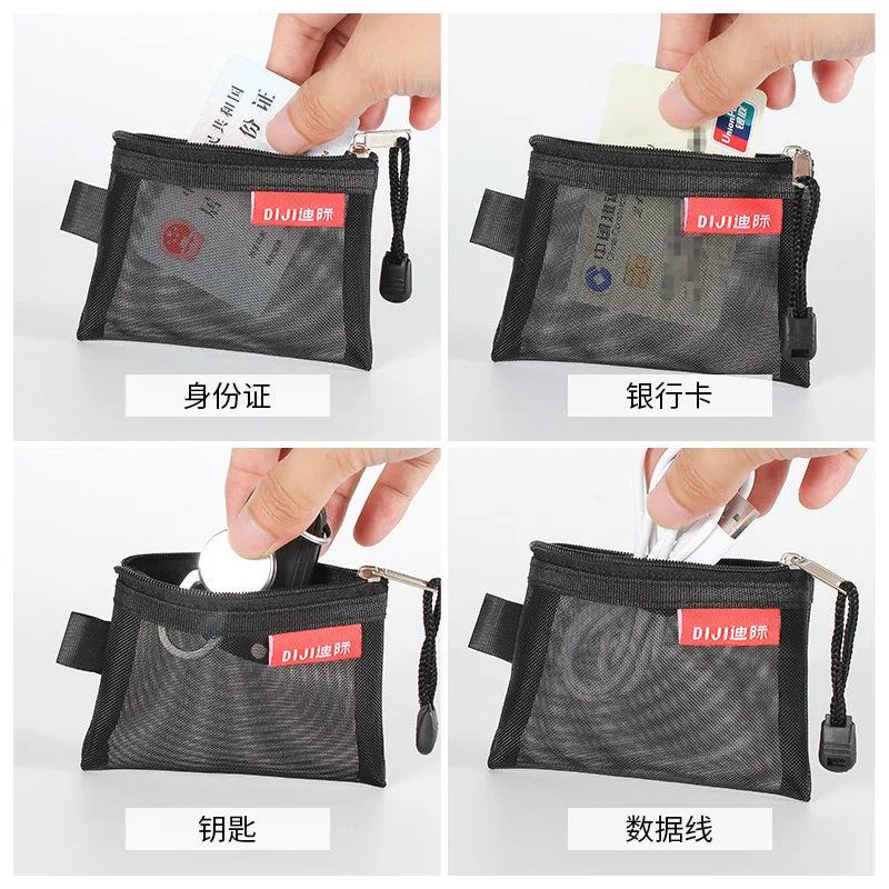 Mini Transparent Mesh Zipper Card Storage Bag | Portable Nylon Coin Purse