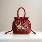 Small Embroidered Flower Bucket Bag | Women's Top Handle Drawstring Purse