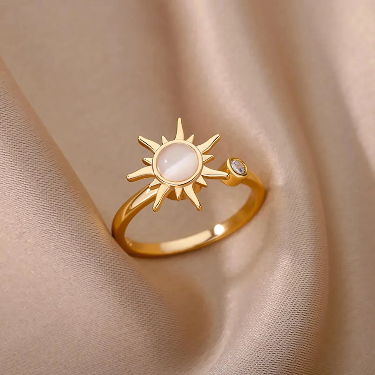 Fashion Zircon Sun Flower Rings For Women Stainless Steel Gold Color Geometric Ring Trendy Wedding Party Aesthetic Jewelry Gifts