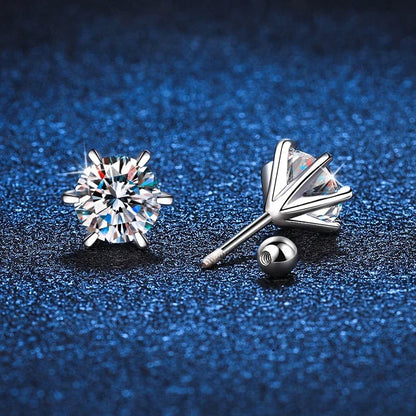 NeeTim 0.3-2CT Moissanite Stud Earrings For Women Screw Thread Ear Studs 925 Sterling Silver Wedding Jewelry Pass Diamond Test