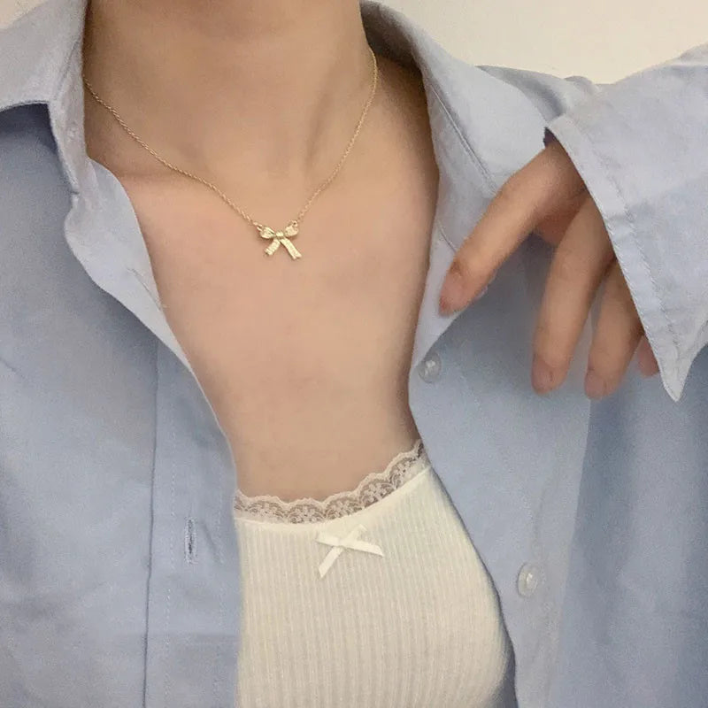 Yupsk Korean Fashion Micropaved Crystal Zirconia Bow Ring for Women Girls Exquisite Ins Trendy Minimalist Finger Rings Jewelry