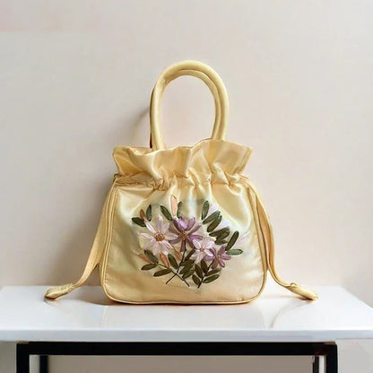 ZTBBAO Embroidered Flower Bucket Bag | Small Top Handle Handbag for Women