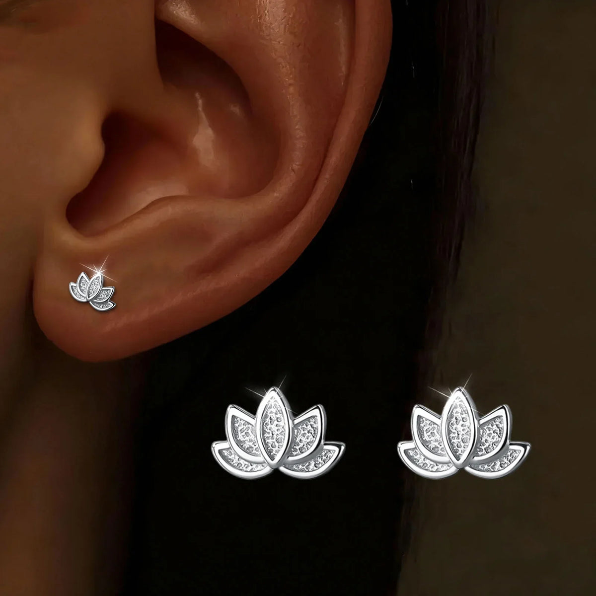 S925Silver Forest style lotus earrings, lotus earrings for women, simple, fresh, niche design, cute and artistic