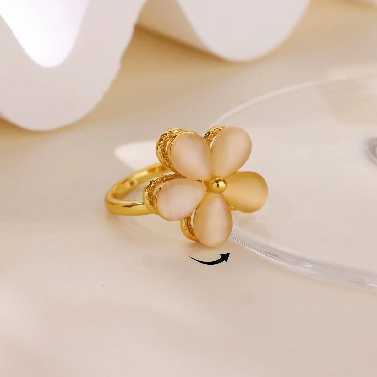 Luxury Zircon Rotable Flower Heart Rings For Women Stainless Steel Gold Color Open Ring 2025 New Fashion Wedding Couple Jewelry