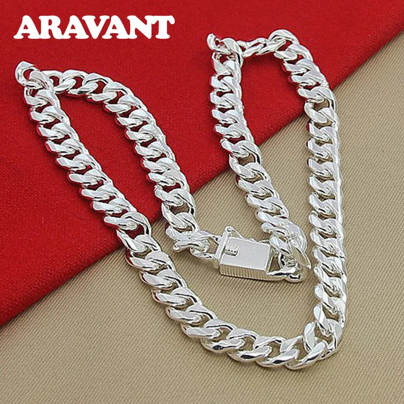 Aravant 925 Silver 10MM Necklace Bracelets Chain Set For Men Women Fashion Jewelry