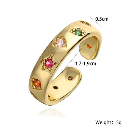 NEWBUY 2024 New Fashion Gold Color Colourful AAA CZ Zircon Inlay Jewelry Open Design Wedding Bands Rings For Women Girl