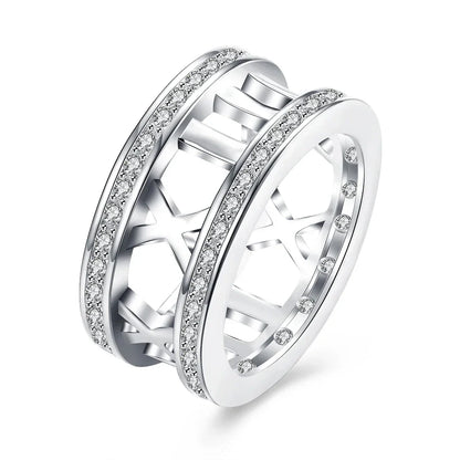 925 Sterling Silver Roman Numeral Ring | AAA Zircon Wedding Band for Men and Women