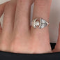 PANJBJ 925 Sterling Silver Pearl Irregular Ring | Women Shell Overlapping Hollow Sweet Design Jewelry
