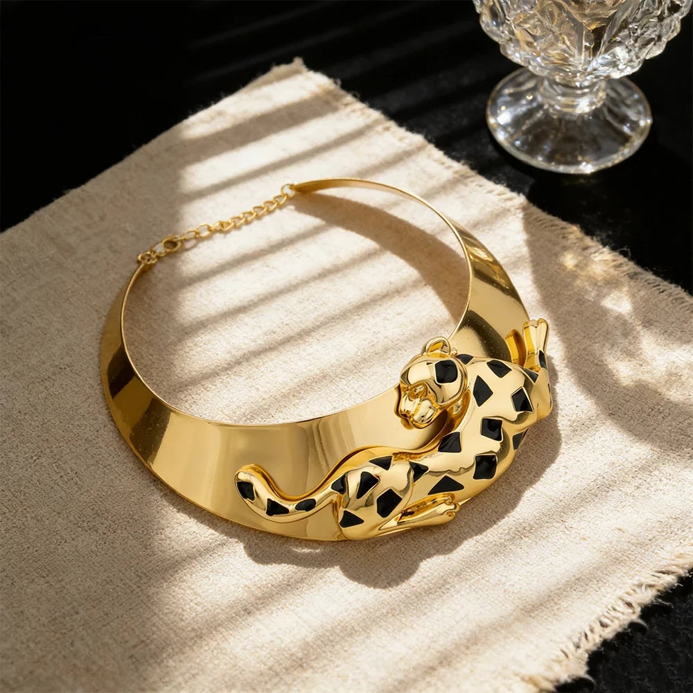 Woman Jewelry Set African Fashion Leopard Necklace Earrings 18K Gold Plated Animal Shape Bracelet Ring Copper Dubai Jewelry Gift
