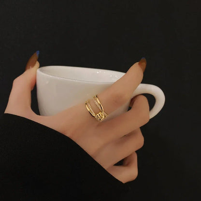 Luxury Double Layers Zircon Rings for Women Gold Plated Opening Stainless Steel Ring Trend Aesthetic Party Wedding Jewelry