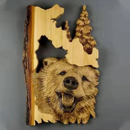 Handmade Cool Animal Carving Handcraft Wall Hanging Decoration Sculpture Wood Raccoon Bear Deer Hand Painted Home Room 13CM*20CM