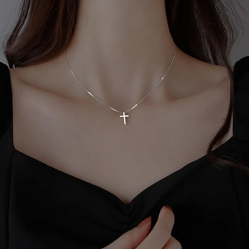925 Sterling Silver Cross Pendants Female Necklaces Women Luxury Quality Jewelry Exquisite Elegant Charms Accessories Argent 925