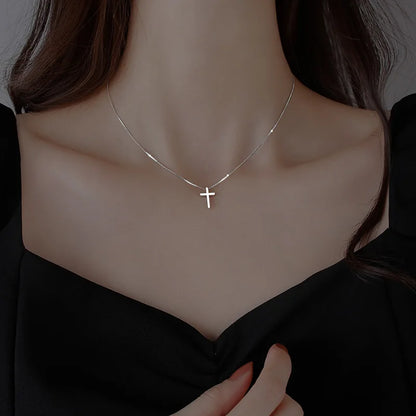 925 Sterling Silver Cross Pendants Female Necklaces Women Luxury Quality Jewelry Exquisite Elegant Charms Accessories Argent 925