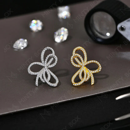 MINTYBOX Bowknot Moissanite Stud Earrings for Women S925 Sterling Silver Lab Diamond Earring Luxury Engagement Jewelry Gift
