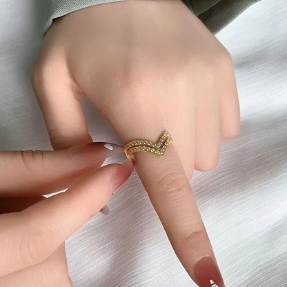 2mm Thin V Shape Pave CZ Stackable Ring Stainless Steel Wedding Band for Women Girl Size 5-10
