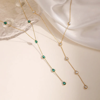 NEWBUY Fashion Gold Color Stainless Steel Choker Necklaces For Women Delicate White/Green/Red CZ Zircon Inlay Jewelry