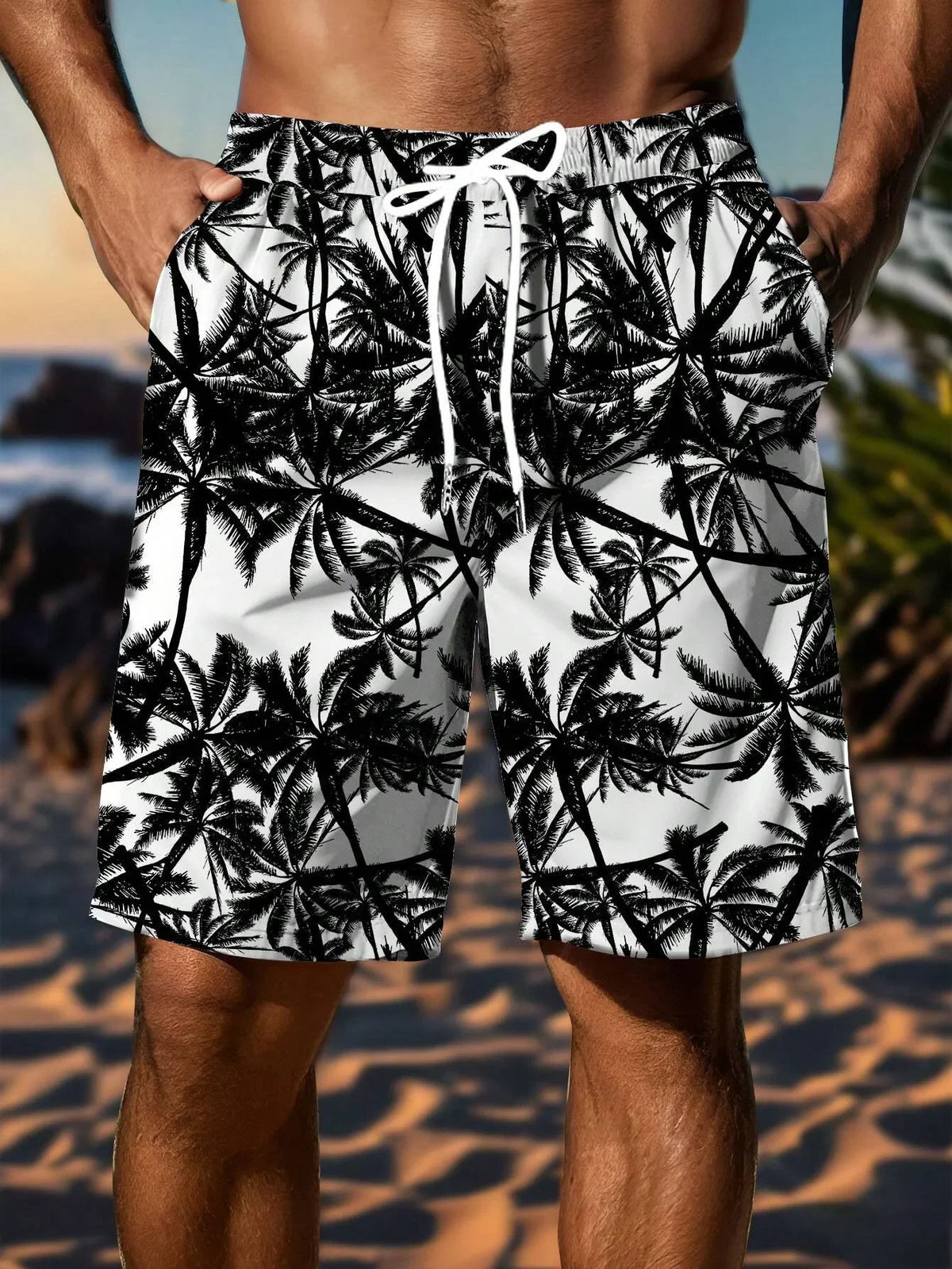 Men's High-Tech 3D Printed Aloha Shorts - Realistic Jungle Foliage & Exotic Hibiscus Designs for Poolside & Streetwear