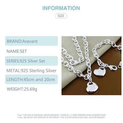 Aravant 925 Silver Bridal Jewelry Sets Love Heart Necklace Bracelets Set For Women Fashion Jewelry