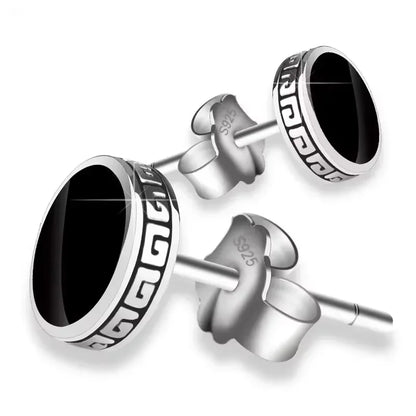 925 Silver Earrings Men Black Circle Single Simple Luxury Earring