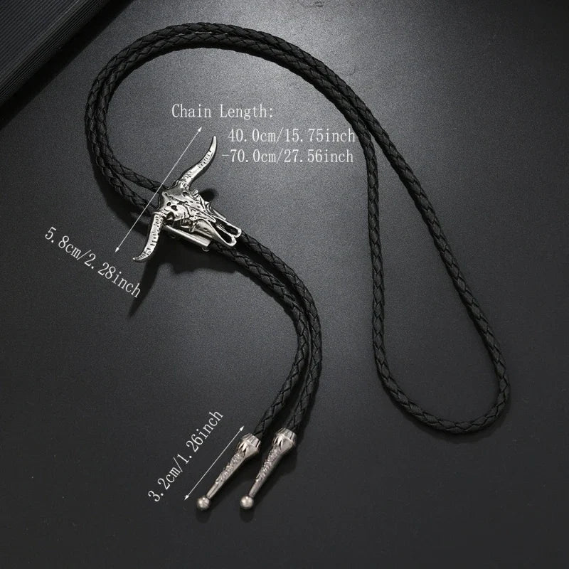 1Pcs Men's Long Necklace Pendant Bullhead Western Cowboy Elements Creative Styling Adjustable Chain Necklace Pendant