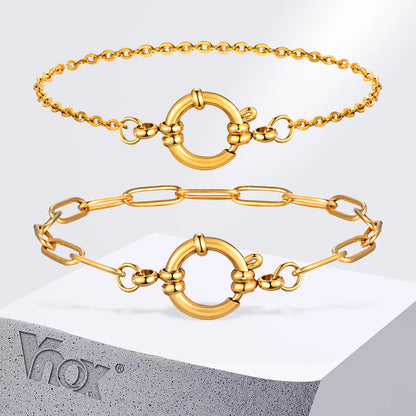 Vnox Square Chain Bracelet | Gold Stainless Steel Round Bubble Link Jewelry for Women