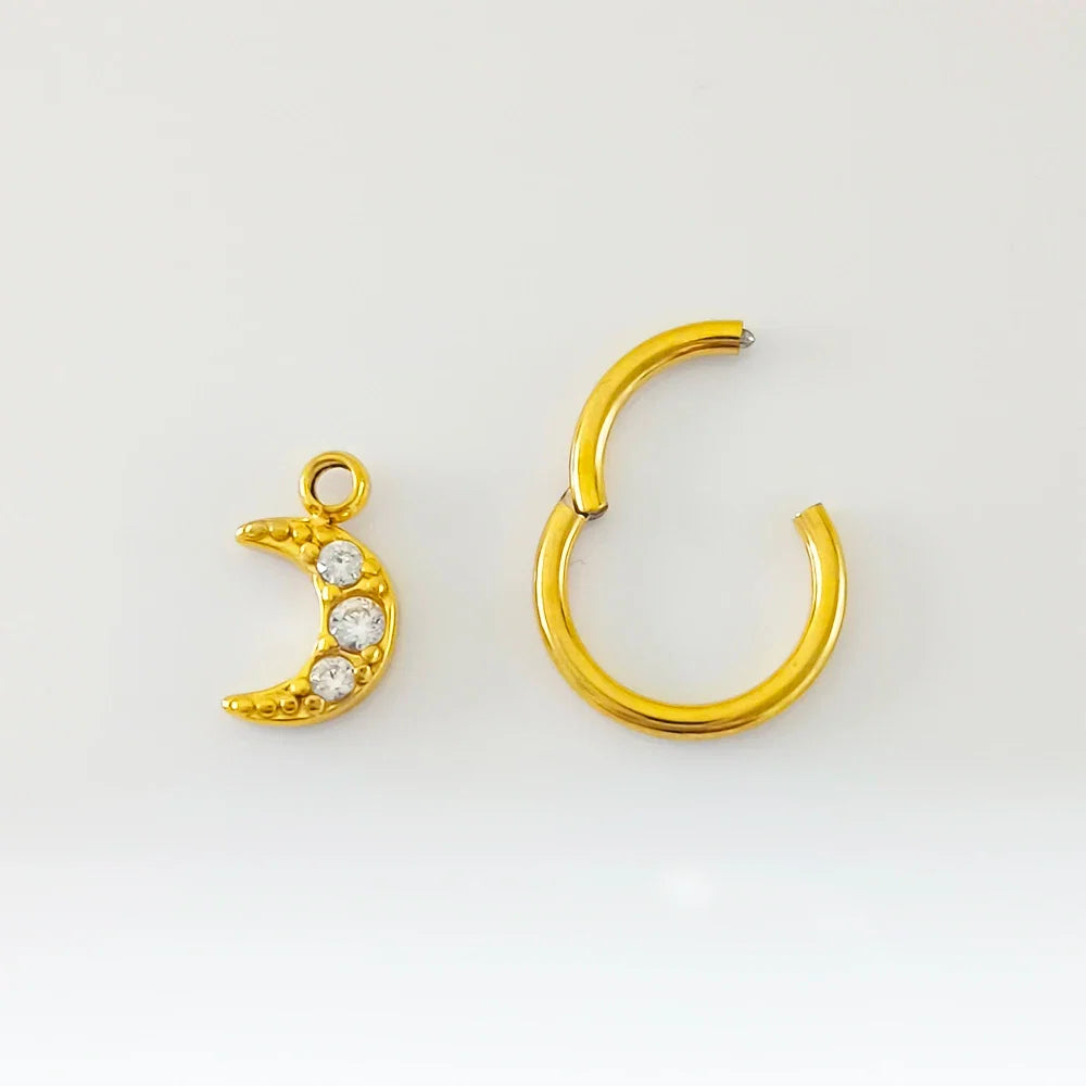 Waterdrops Pendant Conch Ring ASTM F136 G23 Titanium Piercings Moon Flowers Hinge Segment Clicker Teardrop Helix  Earrings