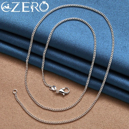 ALIZERO 40-70cm 925 Sterling Silver 2mm Side Chain Necklace For Women Men Wedding Party Fashion Charm Jewelry Gift