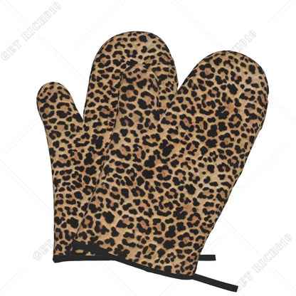 Leopard Print Oven Gloves Set | Heat Resistant Kitchen and BBQ Gloves