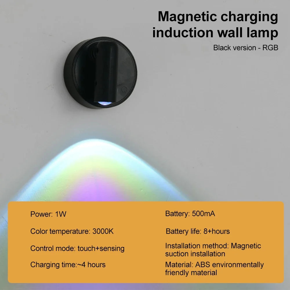 RGB Night Light | Magnetic Base USB Rechargeable LED Wall Lamp with Touch Switch