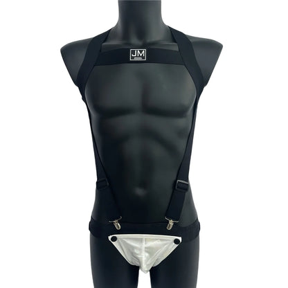 Sets Men Bodysuit Suspender Jumpsuits Nylon Jock Strap Harness Gay Underwear Jockstrap Laser Faux Leather Removable Penis Pouch