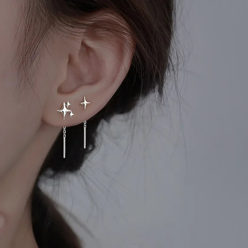 Ventfille 925 Sterling Silver Star Drop Earrings for Women | Simple Tassel Chain Office Jewelry