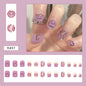 24Pcs/Box Charming Pink Flame Short Fake Nails press on Square Head Full Cover Detachable