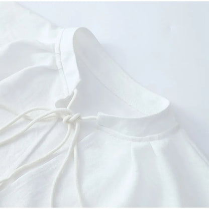 Women's Solid Cotton Linen Ruffle Shorts Suit V-neck Long Sleeve Drawstring Loose 2 Pieces Set