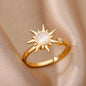 Zircon Flower Rings For Women Gold Color Double Flower Adjustable Stainless Steel Ring Wedding Party Christmas Jewelry Gift