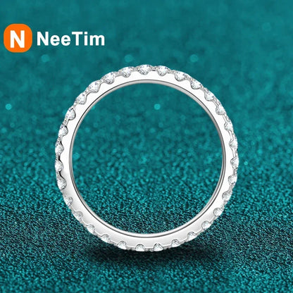 NeeTim Full Moissanite Ring for Woman Wedding Jewelry 925 Sterling Silver with Plated White Gold Rings Diamond Engagement Band