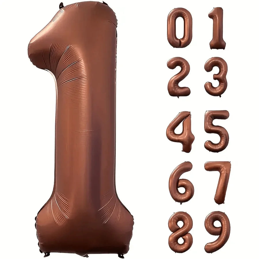 40 Inch Foil Number Balloon Set | Brown Birthday Party Decoration
